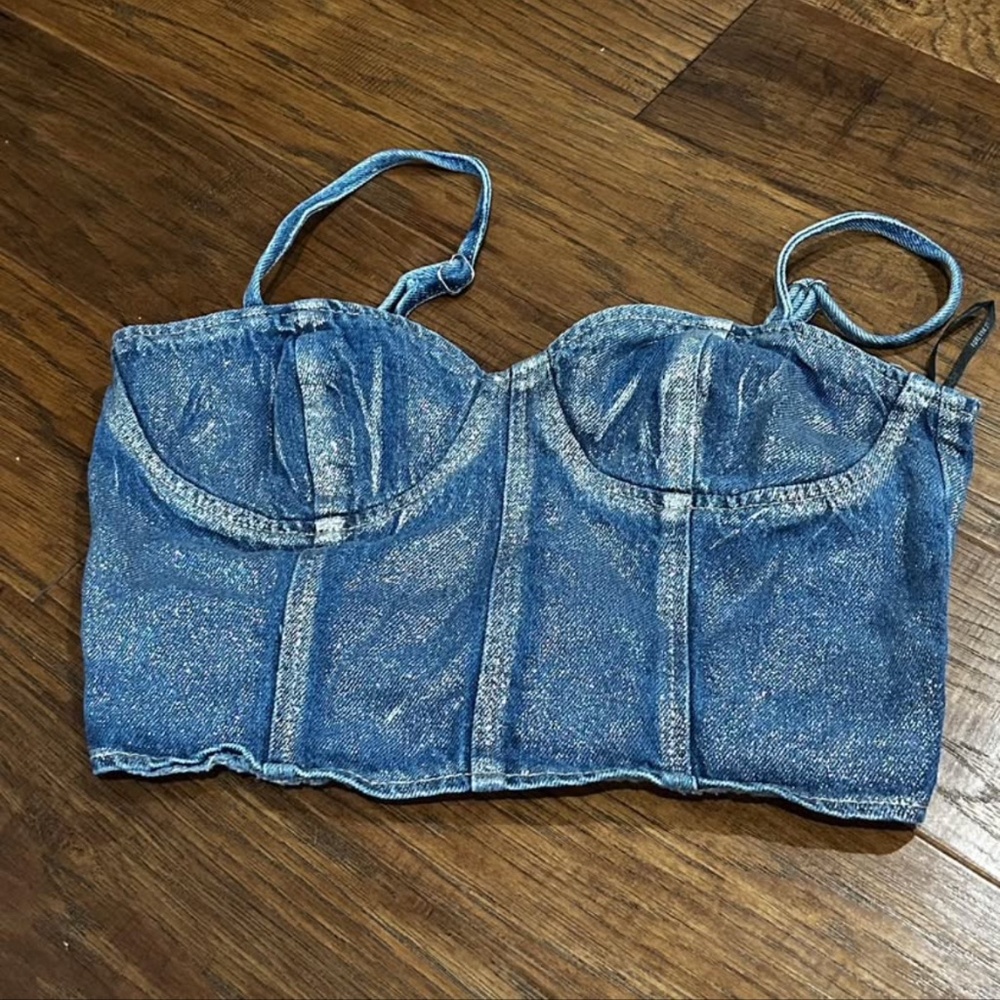 Forever 21 Sparkly Denim Corset Top